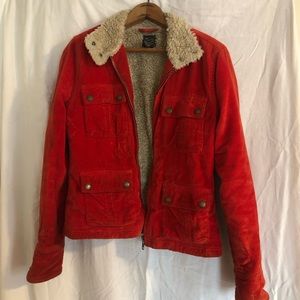 Lucky Brand Corduroy Faux Fur Lined Jacket, Red-Orange